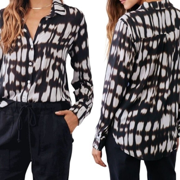 Bella Dahl Flowy Button Down Blurred Ikat Print - L - Picture 9 of 9